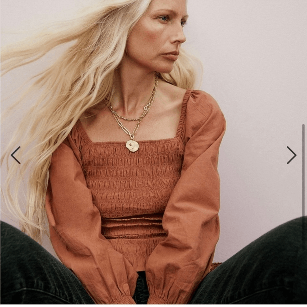 Madewell Lucie Bubble Sleeve Smocked Blouse Top Size Medium Boho Preppy