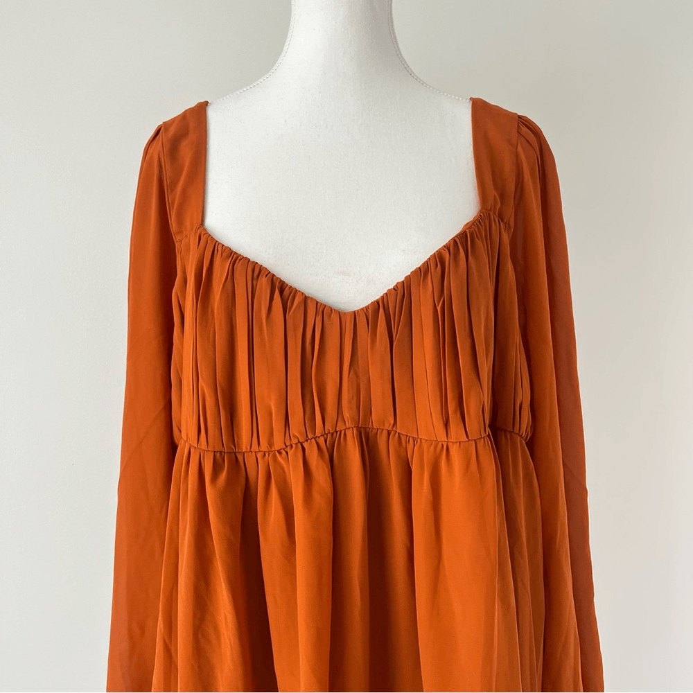 Abercrombie & Fitch Long-Sleeve Ruched Babydoll Mini Dress Size XLT Burnt Orange