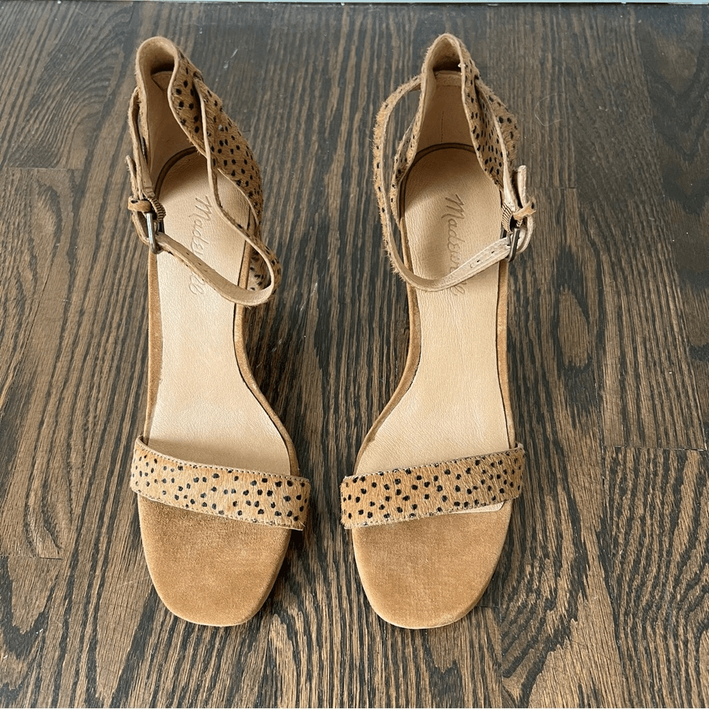 Madewell The Brooke Ankle-Strap Heels Sandal in Spot Dot Calf Hair NEW Size 8,5