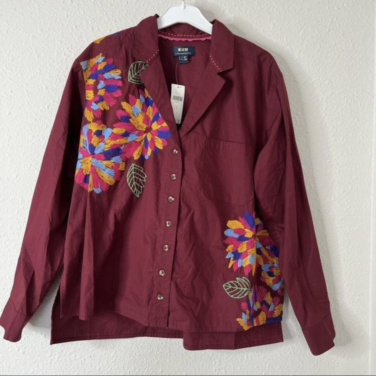 Anthropologie Maeve Embroidered Button Down Shirt NEW Size 8