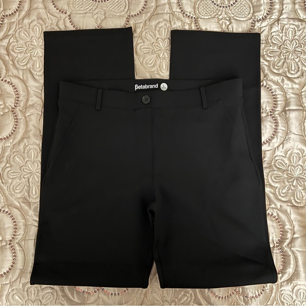 Betabrand Black Straight Leg Classic Dress Pant Yoga Pants Size L Petites
