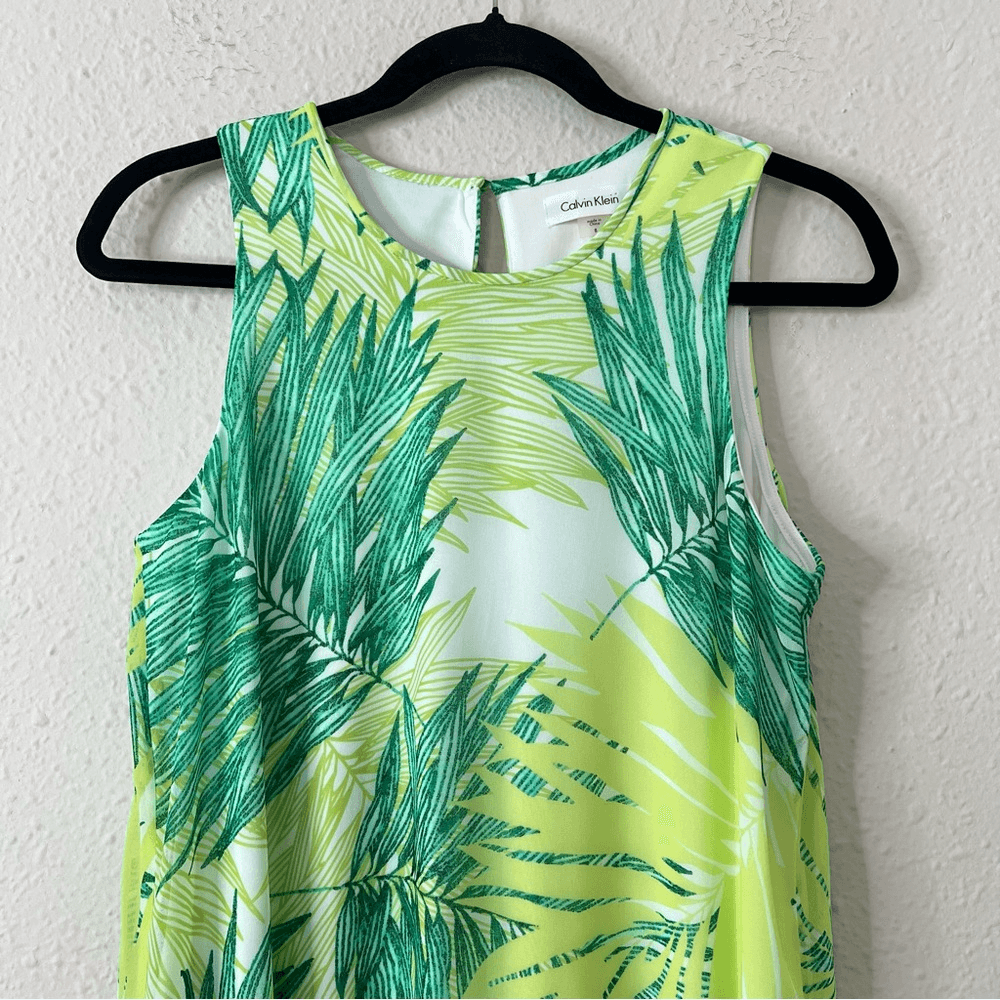 Calvin Klein Tropical Palm Leaf Swing Trapeze Dress Size 8