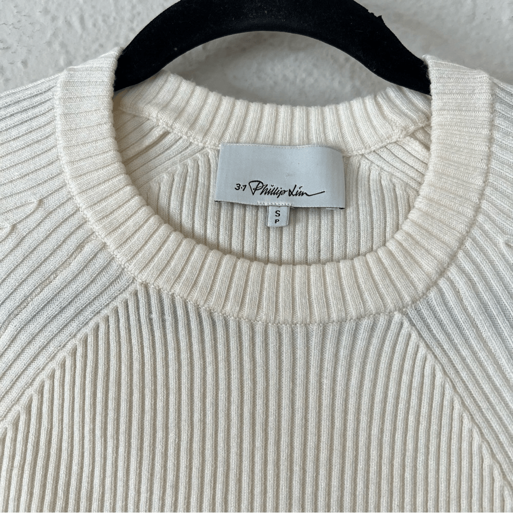 3.1 Phillip Lim Ribbed Sweater With Waist Tie Antique White Beige Size Small