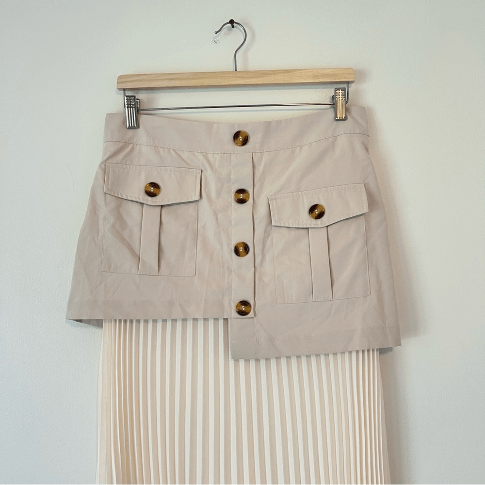 Commense Asymmetrical Pleated Midi Skirt NEW Size Large in Cream