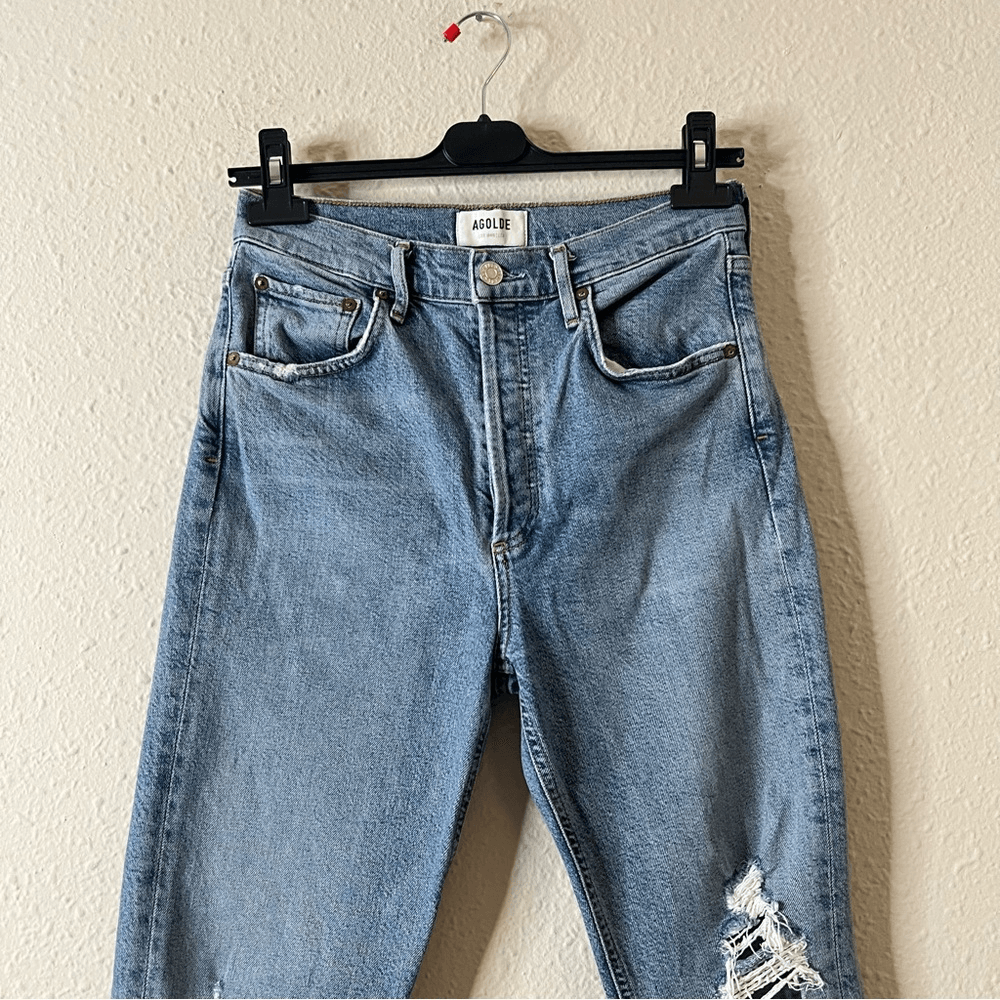 AGOLDE Riley High Rise Straight Crop Jeans Size 26 Medium Wash Distressed
