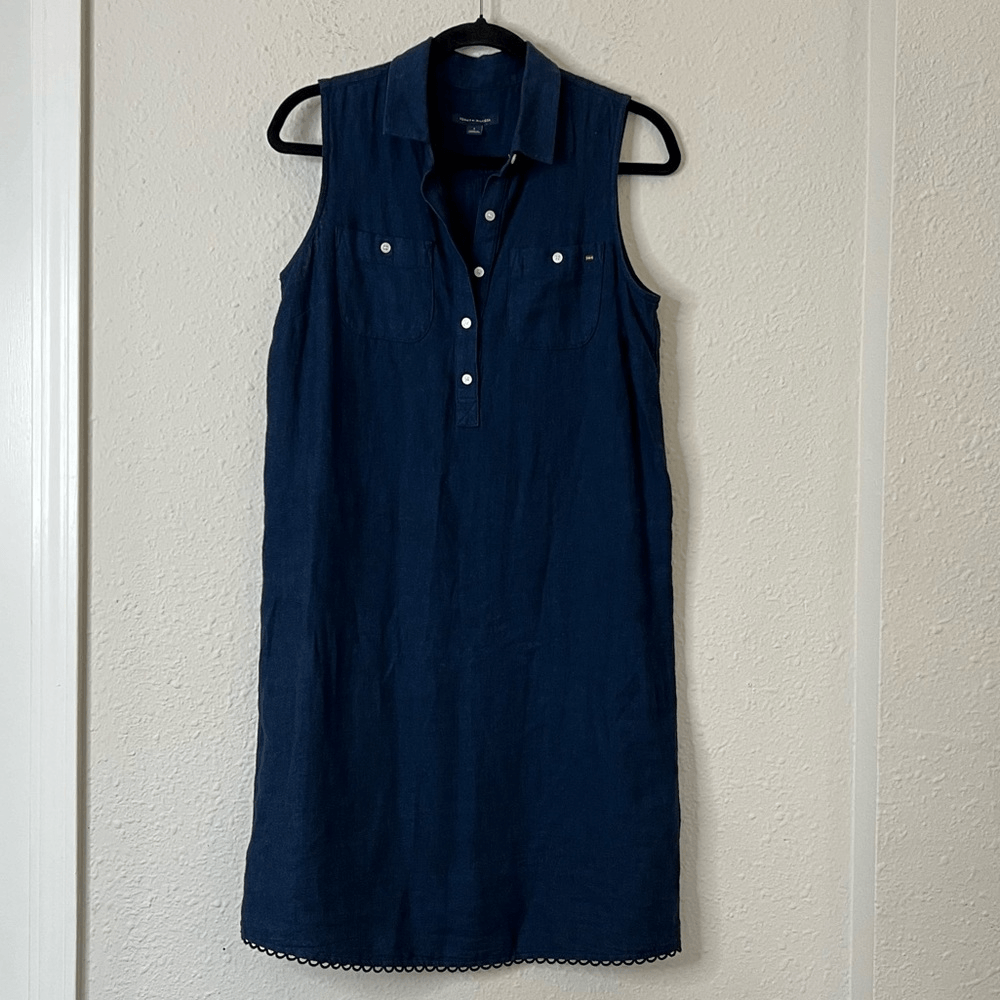 Tommy Hilfiger Linen Blend Navy Blue Sleeveless Mini Dress Size 4