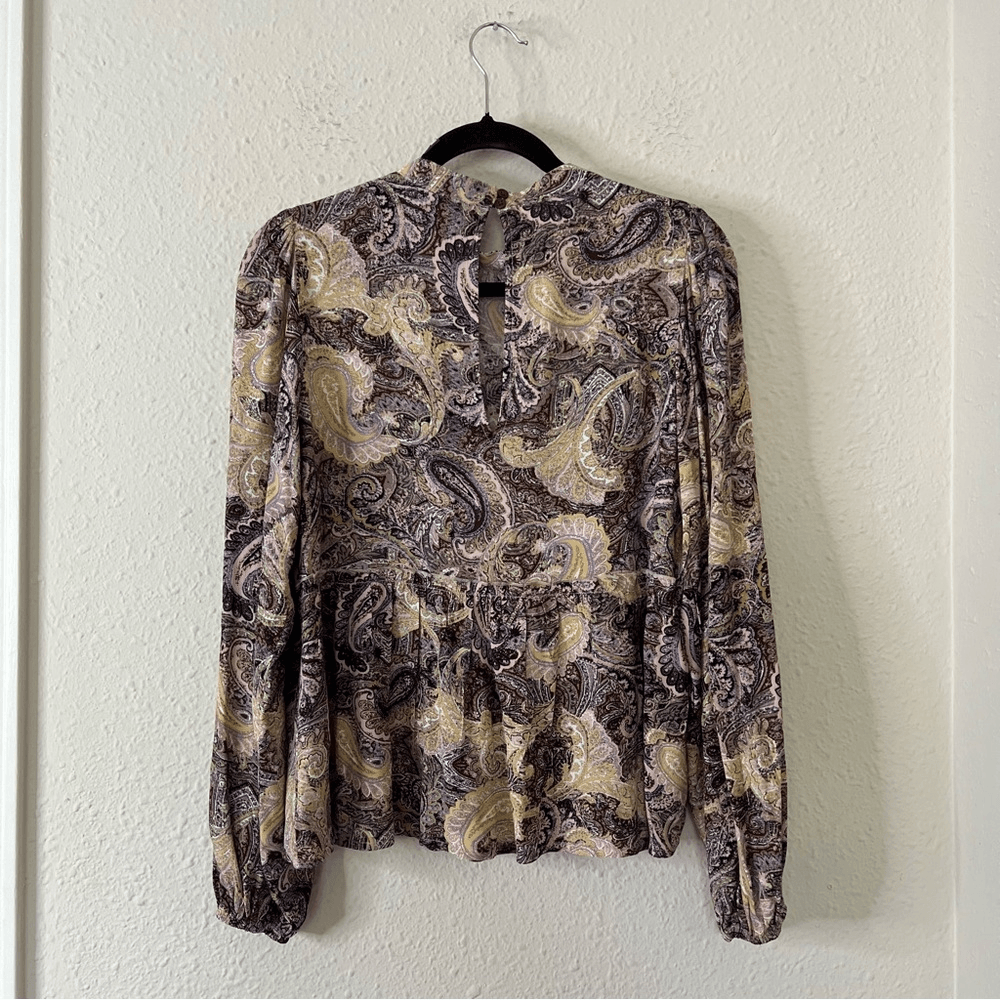 Sanctuary Paisley Babydoll Long Sleeve Blouse Top Size XS Peasant Boho