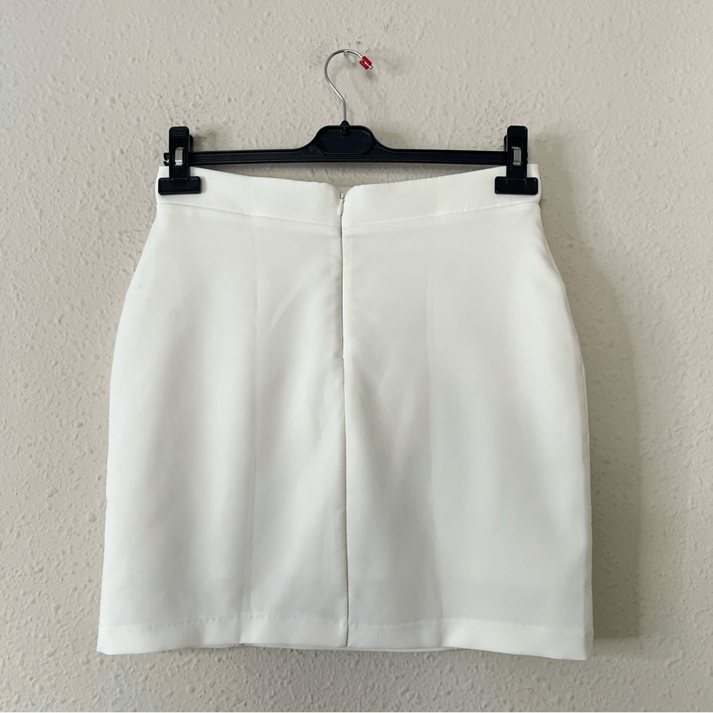 Nookie Gold Button White Mini Skirt Size Small