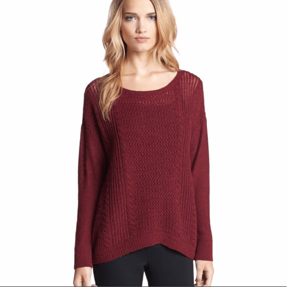 Eileen Fisher Alpaca Wool Blend High Low Sweater in Burgundy Size Medium