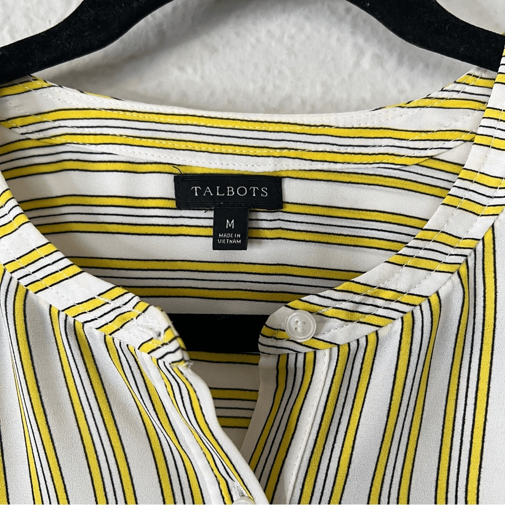 Talbots Stripe Shirt Popover Tunic Blouse Top Size Medium Long Sleeve Yellow