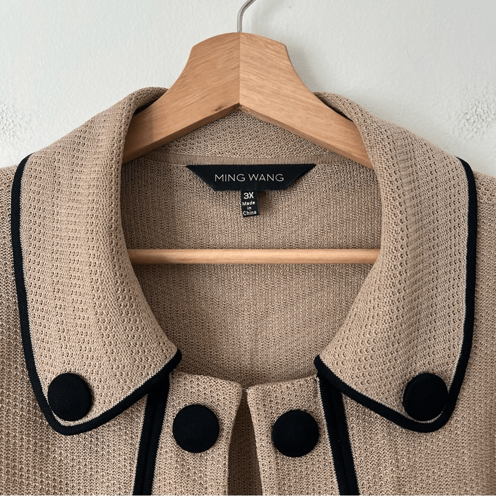 Ming Wang Knit Cardigan Blazer Jacket in Tan and Black Plus Size 3X