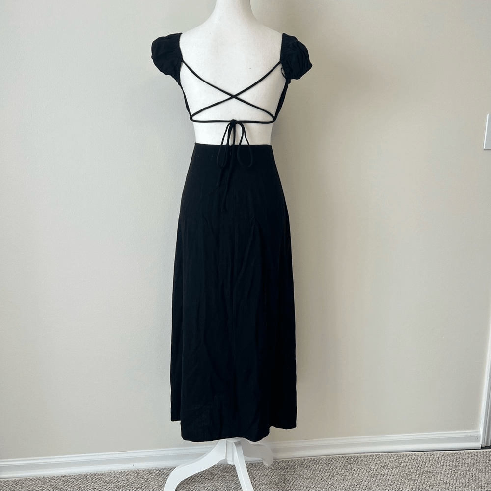 Hello Molly In Your Eyes Black Linen Cut Out Off Shoulder Maxi Dress Small