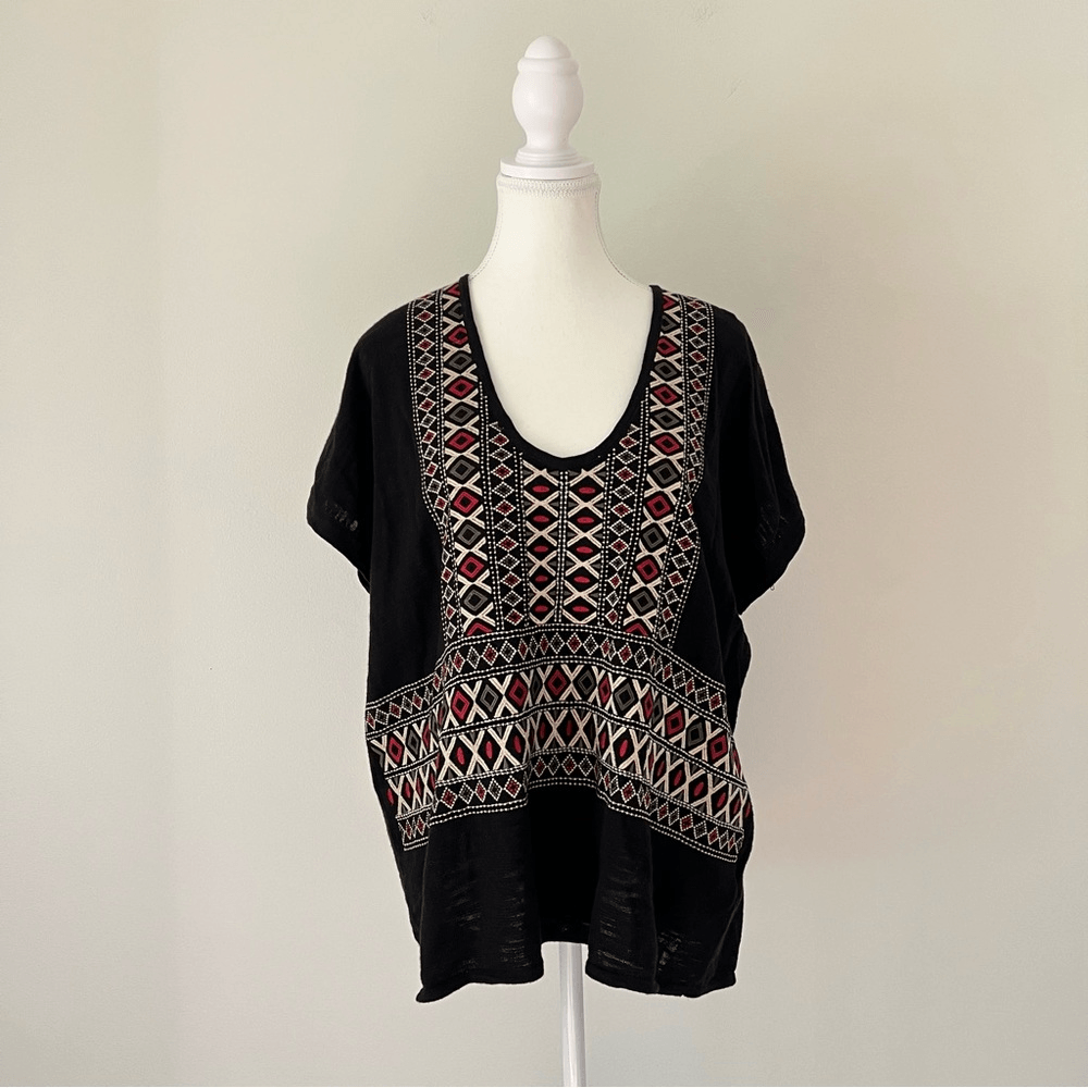 Madewell Embroidered Knit Short Sleeve Blouse Top Size Large