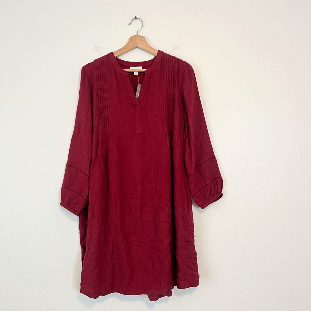 J. Jill Burgundy Brushed Twill Pintucked Mini Dress NEW Small Long Sleeve
