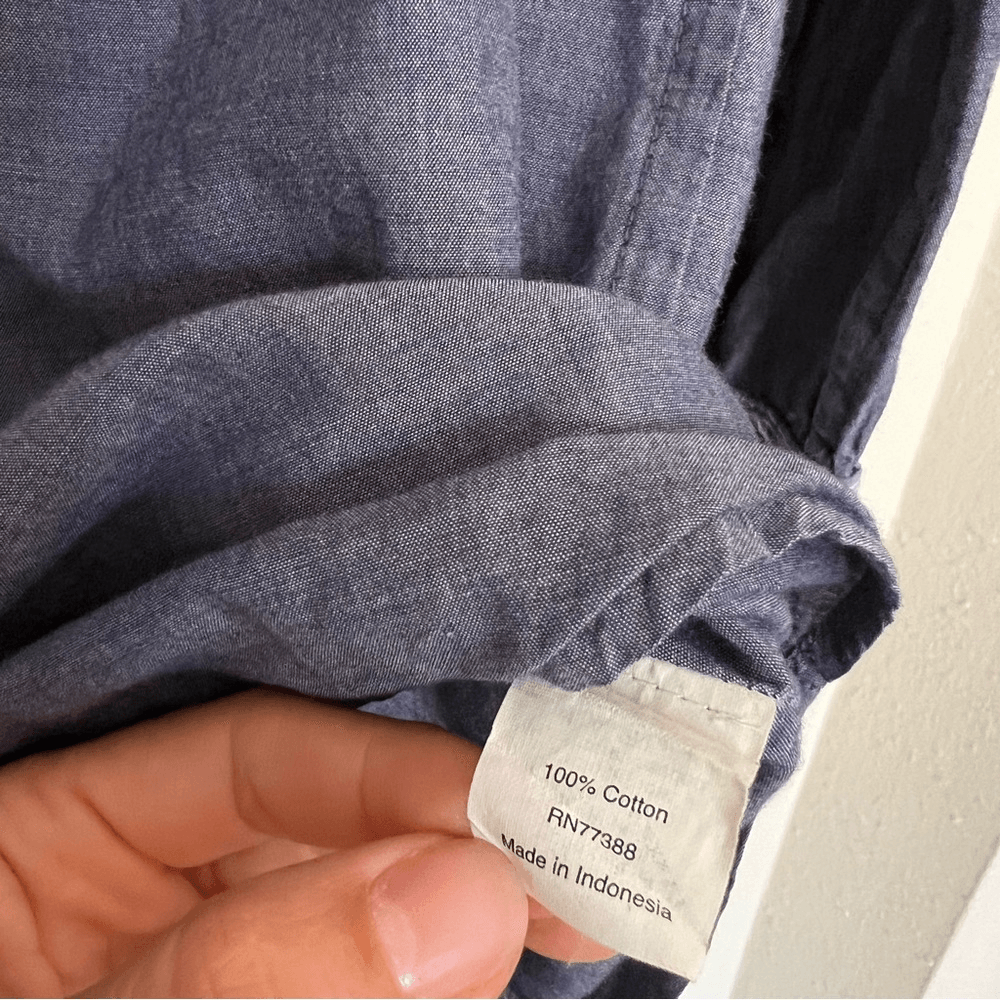 J. Crew Chambray Convertible Sleeve Cotton Half Button Down Shirt Size Small
