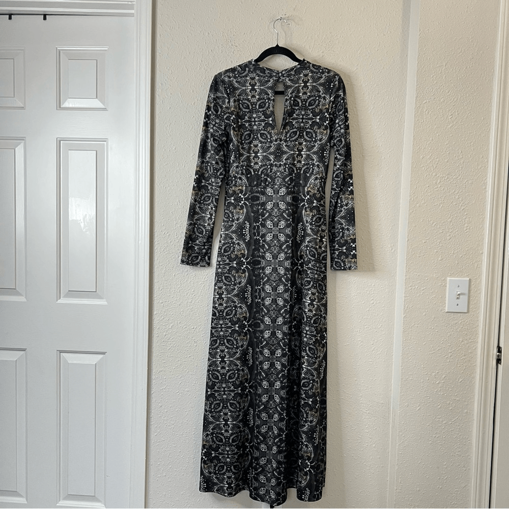 Free People Cabaret Paisley Floral Whimsical Cutout Maxi Long Sleeve Dress M