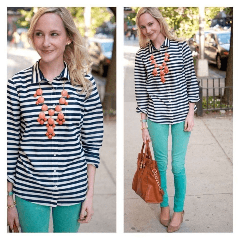 J. CREW Striped Boy Shirt Navy Blue White Long Sleeve Button Down Size 6