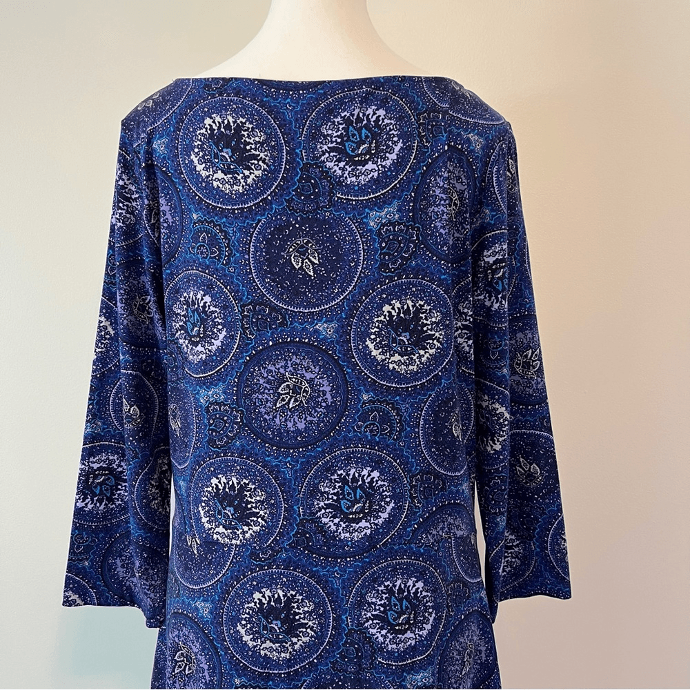 Talbots Printed Faux Wrap Dress Size Large 3/4 Sleeve Stretch Jersey