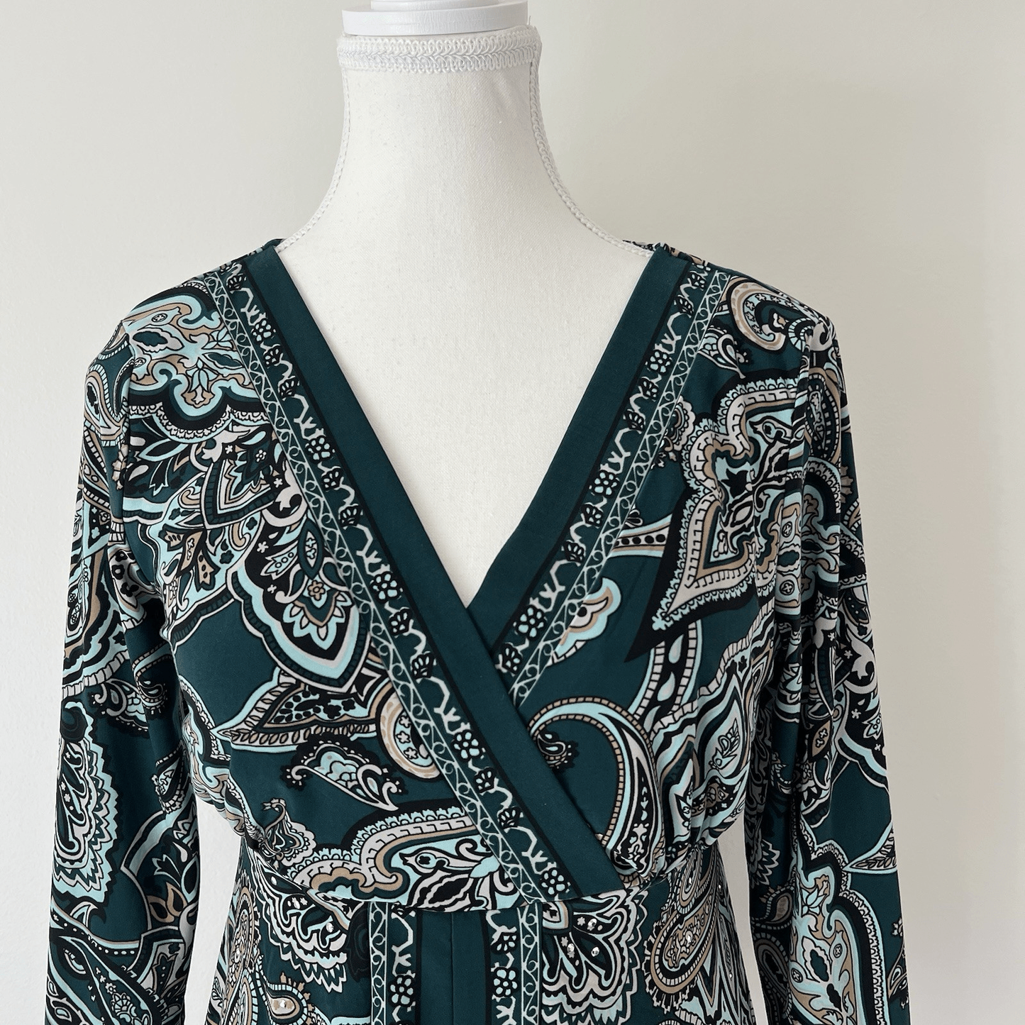 INC International Concepts Paisley Babydoll 3/4 sleeve top Forest Fairy Y2K Sz M