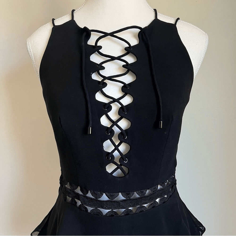 Jonathan Simkhai Lace Up Crepe Peplum Top in Black Size 2 Silk Trim