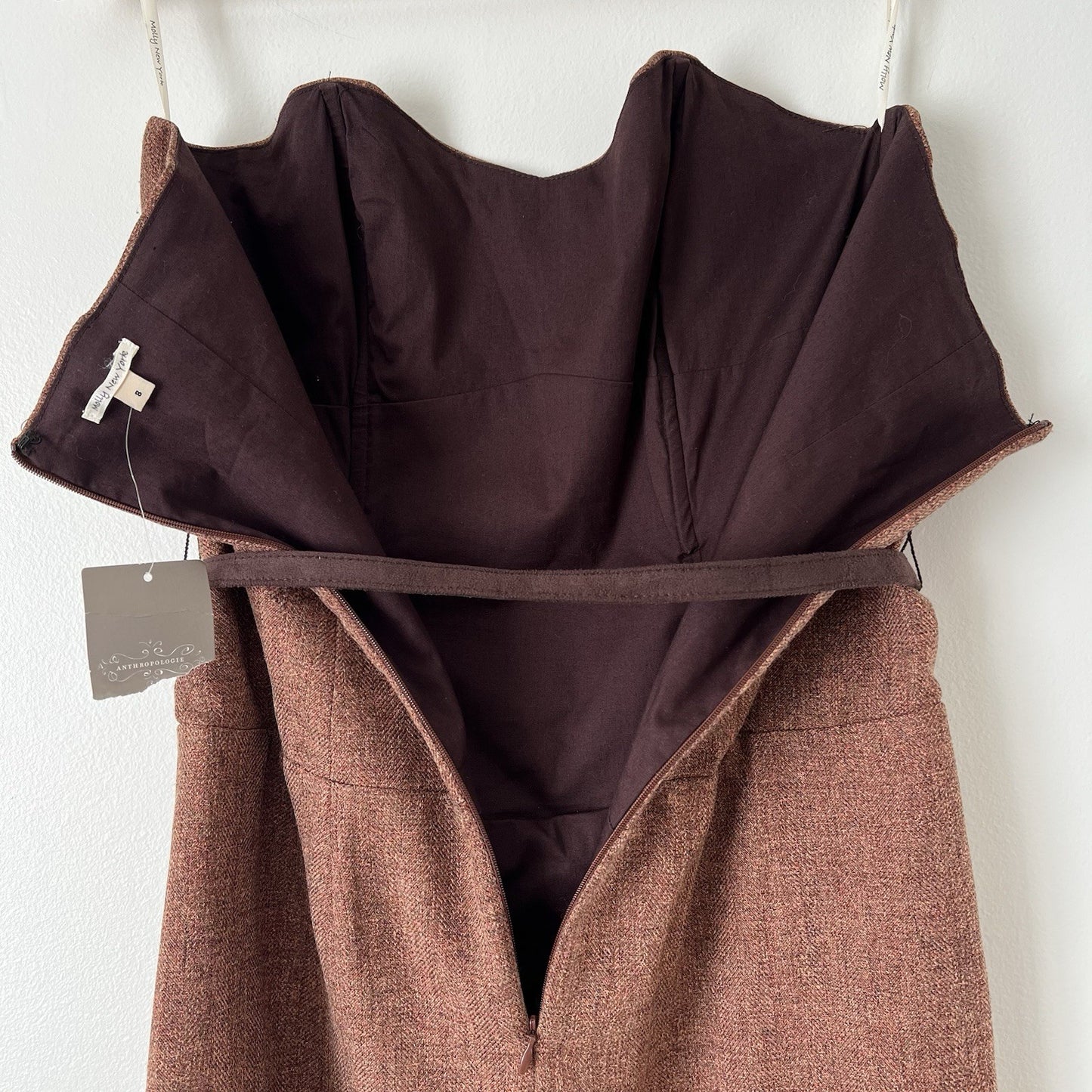 Anthropologie Molly New York Verite Tweed Sheath Mini Dress NEW Sz 8 Rust Brown