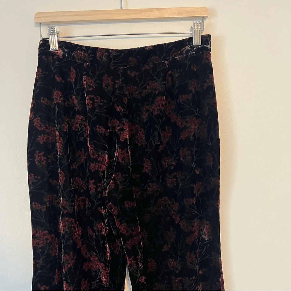 Zara The Charlotte Wide Leg Flare Floral Velvet Trouser  Pants Size Small