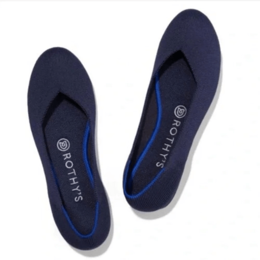 Rothy's The Flat Maritime Slip-On Ballet Shoes in Navy Blue Size 9W Round Toe