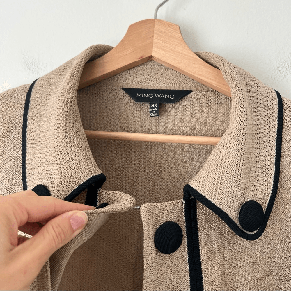 Ming Wang Knit Cardigan Blazer Jacket in Tan and Black Plus Size 3X