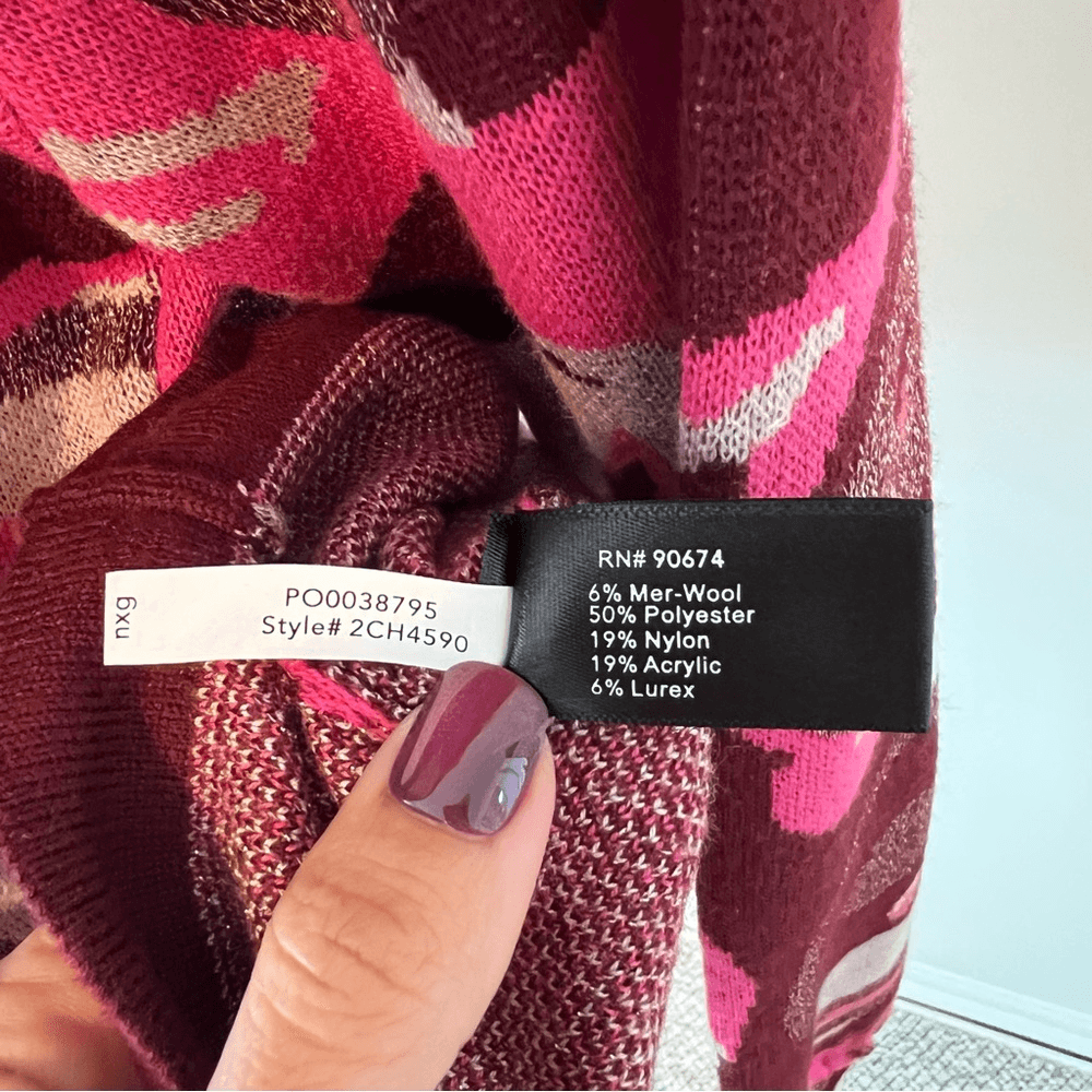 Boston Proper Jacquard Merino Wool Mock Neck Sweater Size L in Pink