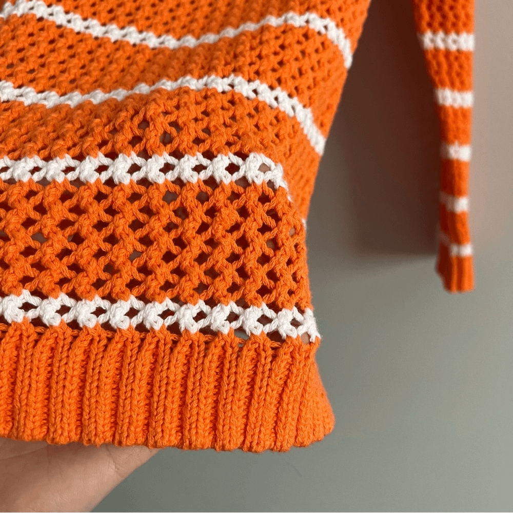 Talbots Open Weave Long Sleeve Sweater Cotton NEW Size Large Striped Resortwear