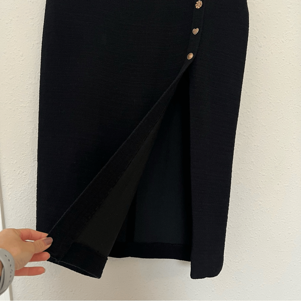 ZARA Textured Tweed Midi Skirt with Slit Gold Buttons NEW Size XL