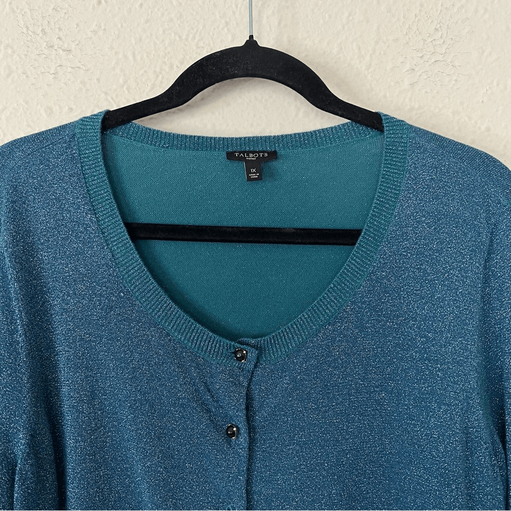 Talbots Metallic Shimmer Cardigan Sweater Plus Size 1X Holiday Festive