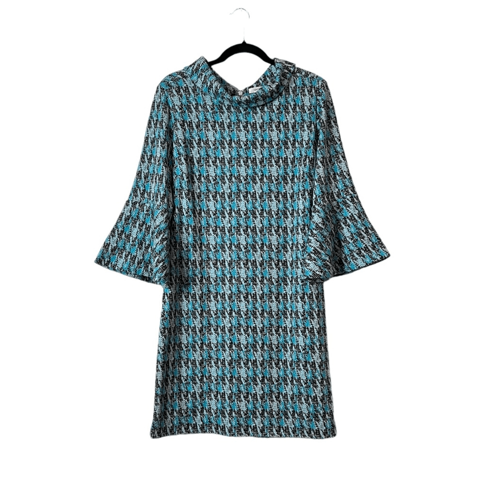 Tyler Boe Houndstooth Bell Sleeve Mini Sweater Dress Size Large