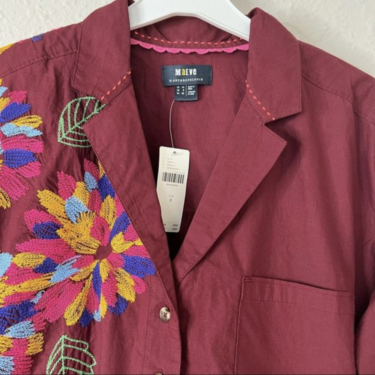 Anthropologie Maeve Embroidered Button Down Shirt NEW Size 8