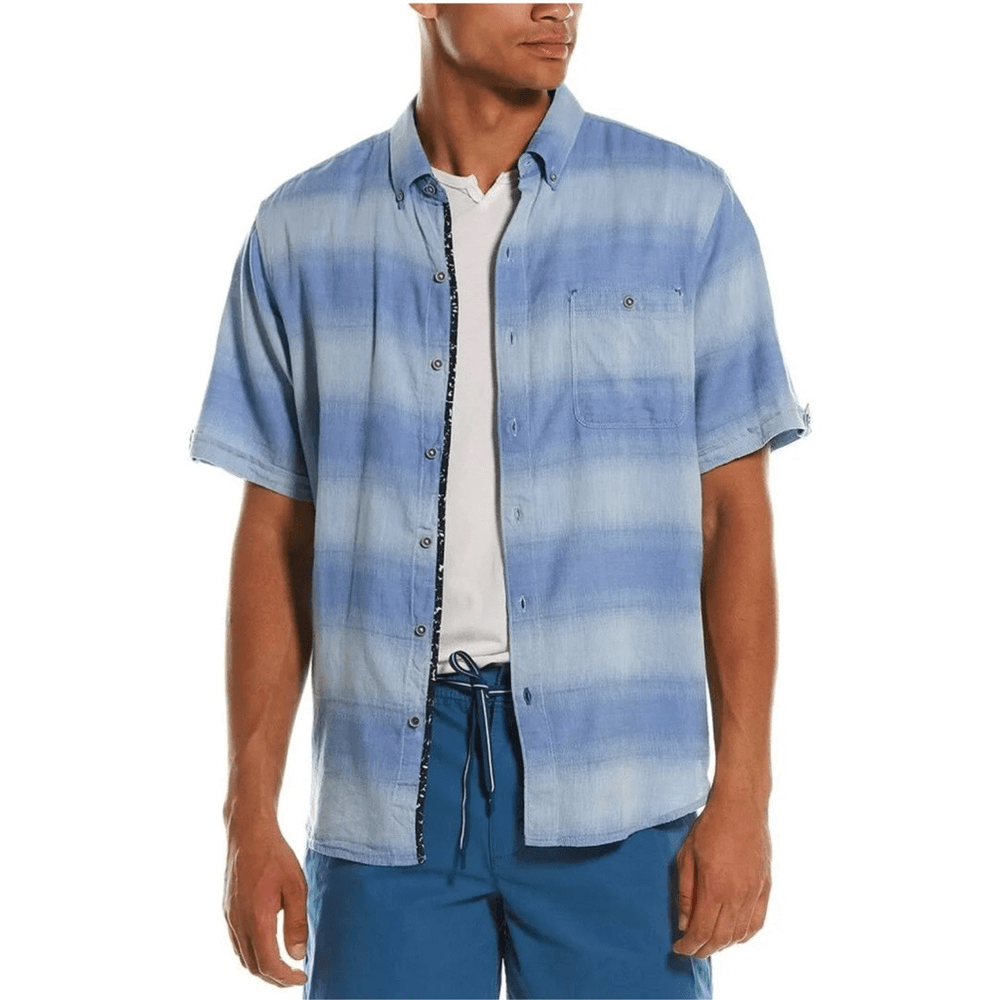 Tommy Bahama Ocean Fade Camp Shirt Button Down Size 2XLB Short Sleeve Blue