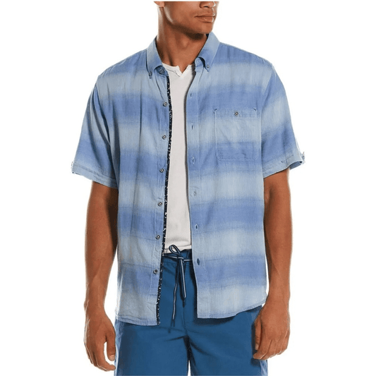 Tommy Bahama Ocean Fade Camp Shirt Button Down Size 2XLB Short Sleeve Blue