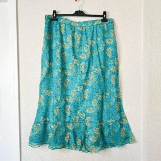Terry Lewis Peacock Floral 100% Silk Top Midi Skirt Set NEW Plus Size 2X