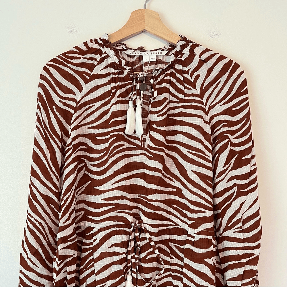 Veronica Beard Danica Cover Up Dress Size Large Animal Print Long Sleeve