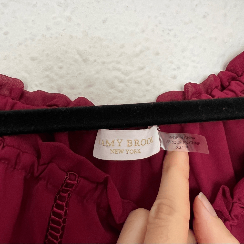 Ramy Brook Thea Off the Shoulder Long Sleeve Chiffon Blouse Top in Burgundy XS