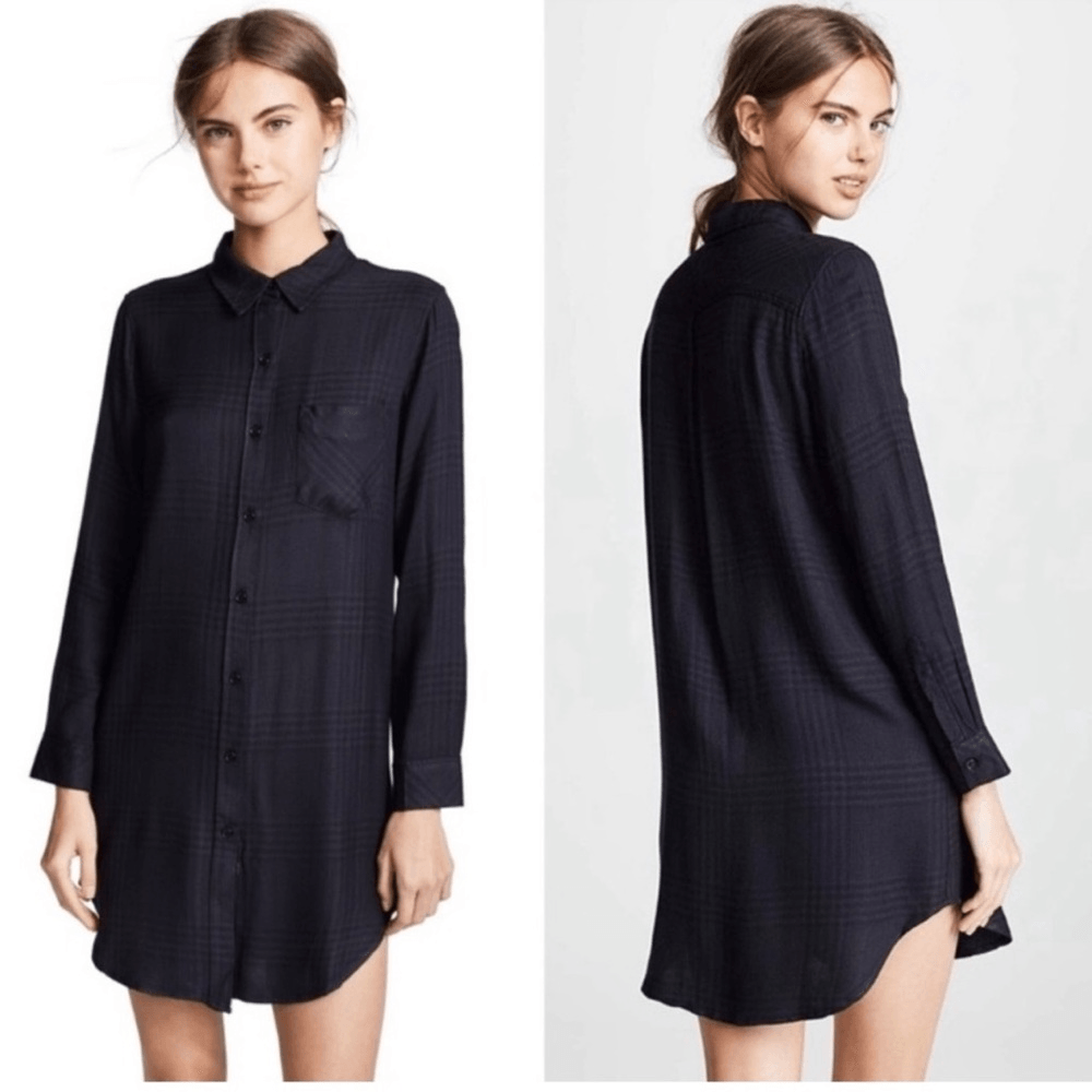 Rails Bianca Charcoal Shadow Plaid Flannel Shirt Dress Tunic Size Medium