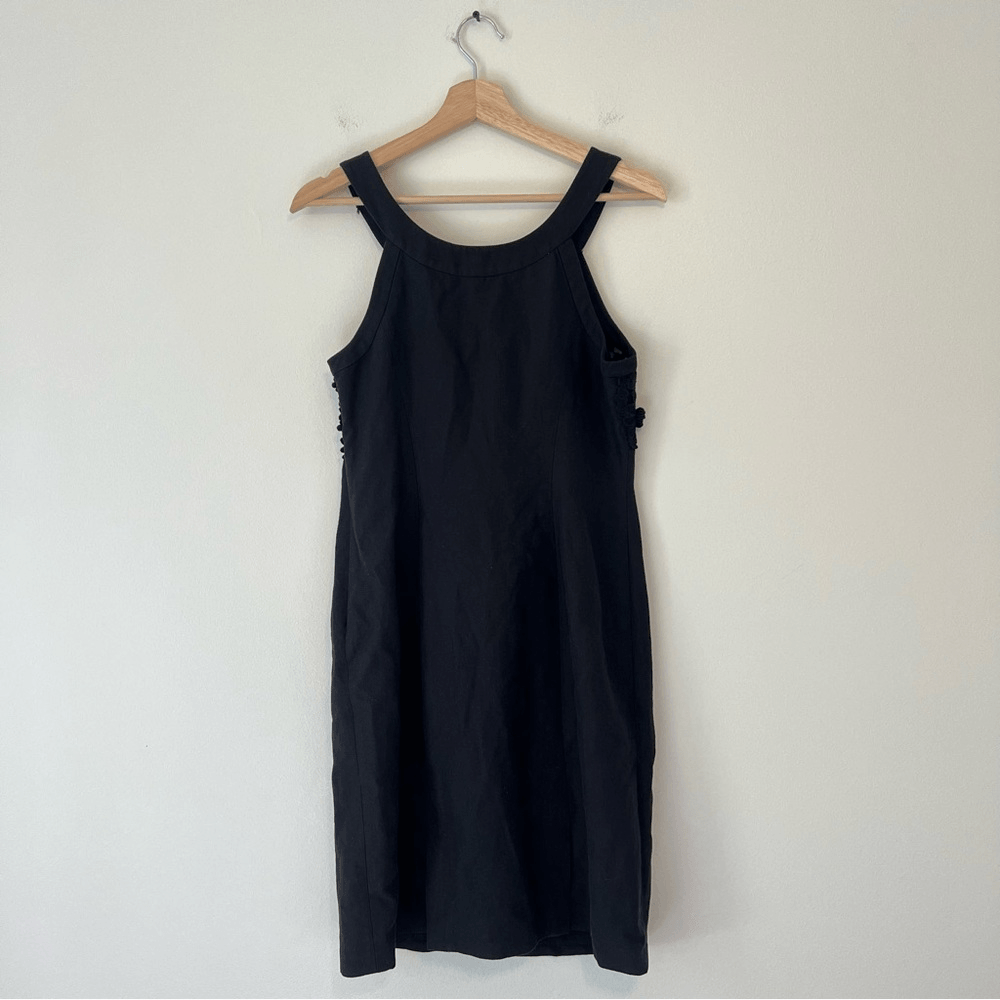 Anthropologie Postmark Oleander Blk Cotton Linen Floral Lace Sheath Dress Size 6