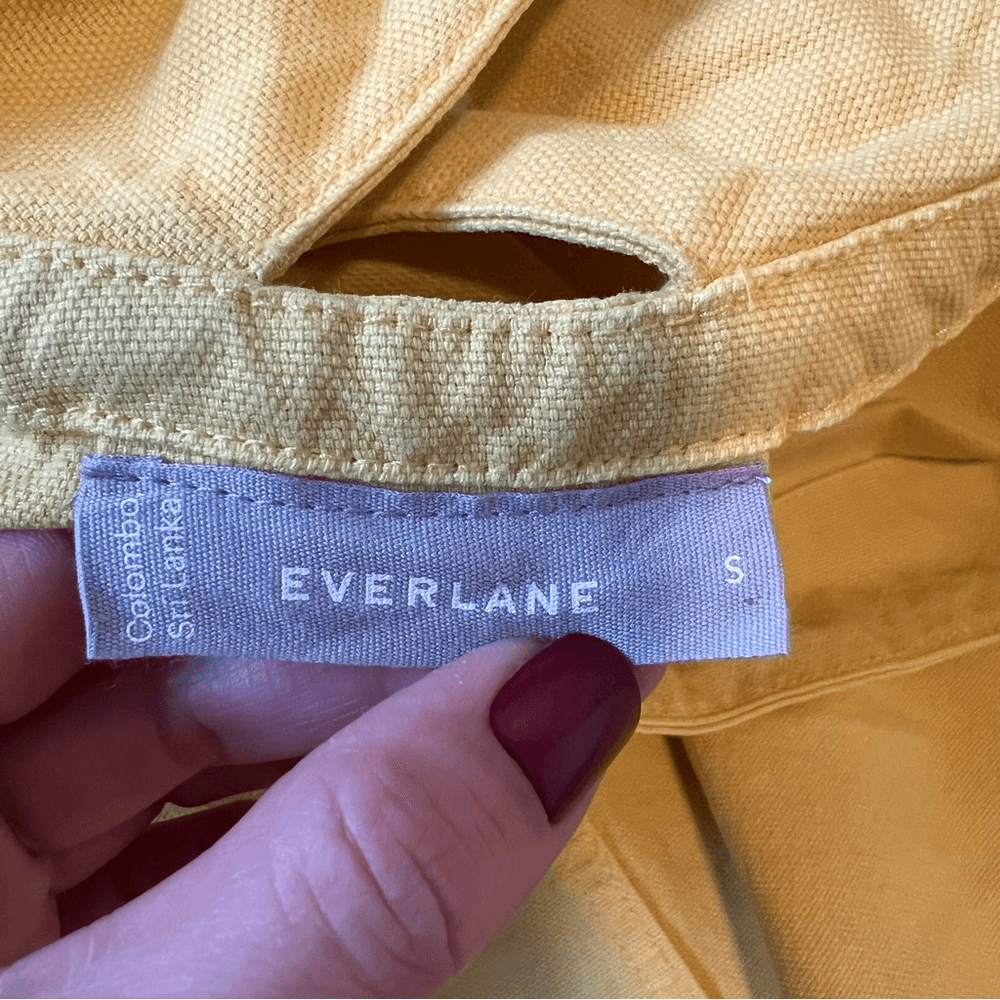 EVERLANE The Cross-Back Apron Mini Denim Dress Organic Cotton in Lemon Small