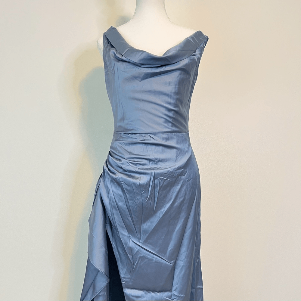 Babyboo Juliene Satin Maxi Dress in Dusty Blue NEW Size Medium