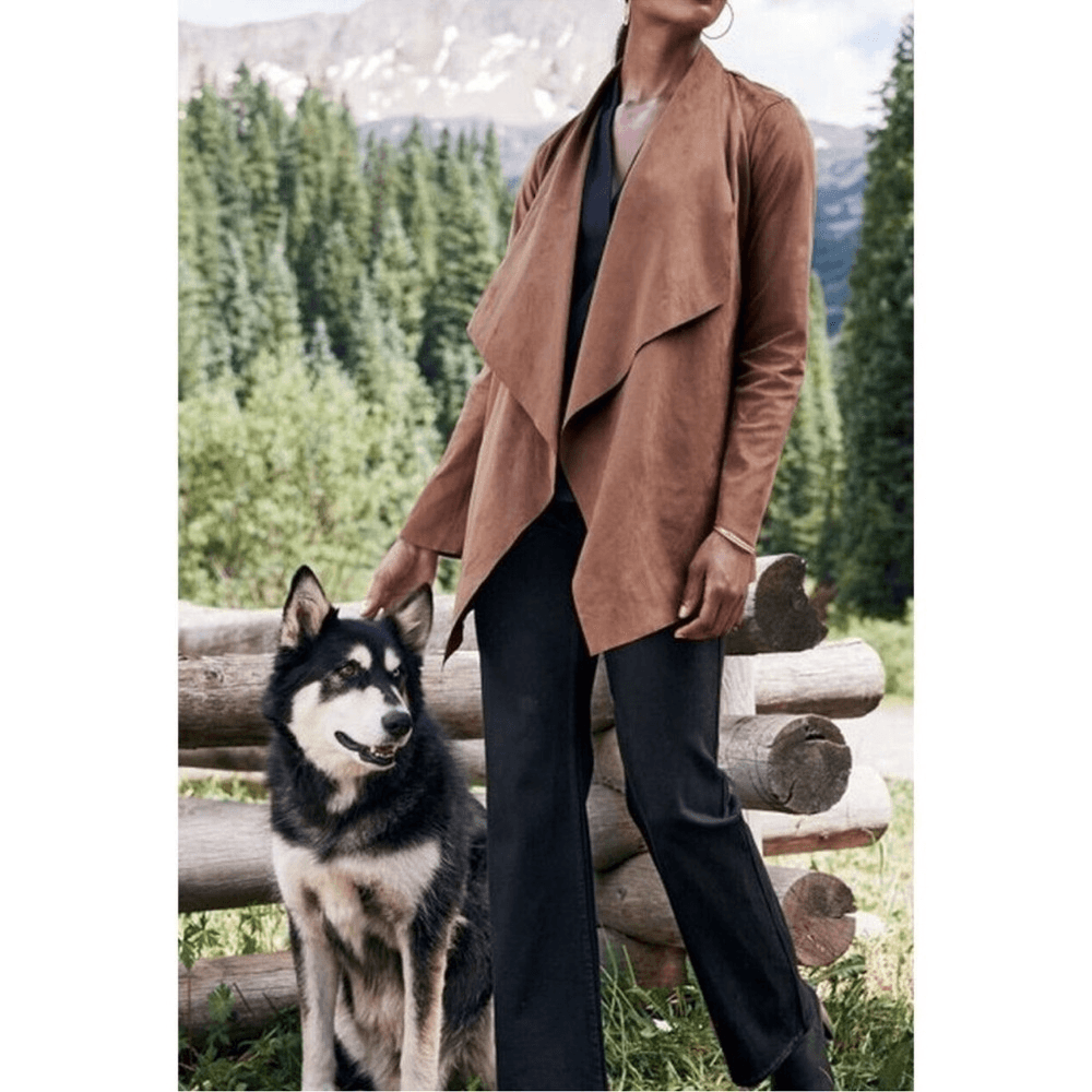 Soft Surroundings Shape Drape Faux Suede Brown Jacket Cardigan Size XS NWOT