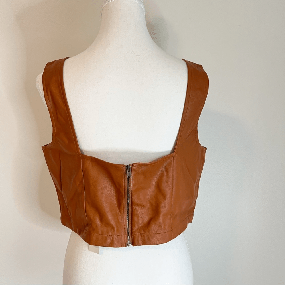 Anthropologie Maeve Faux Leather Cropped Notch Tank NEW Size 12