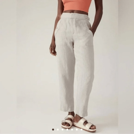 Athleta Voyager 100% Linen Pants Size 4 Cream Coastal Beach Vacation