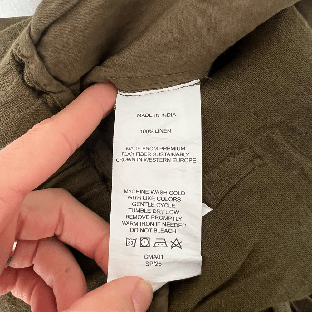 Quince 100% European Linen Cropped Pants NEW Size Medium Olive Green Pull on