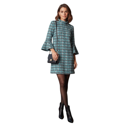 Tyler Boe Houndstooth Bell Sleeve Mini Sweater Dress Size Large