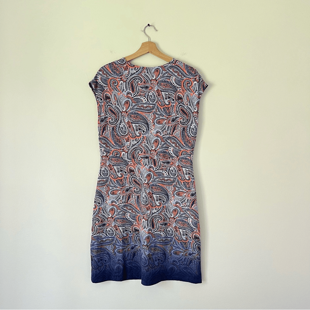 Title Nine Daring Floral Paisley Dress Purple Orange Size Large Knee Length