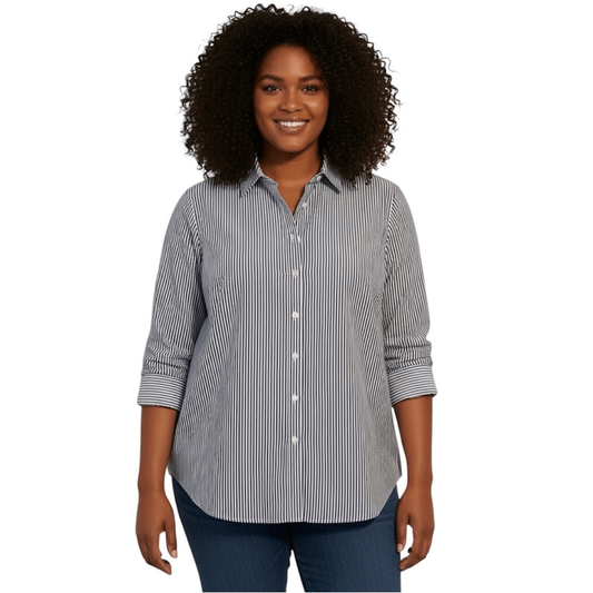 Talbots Striped Wrinkle Resistant Button Down Shirt Navy Blue White Size 16WP